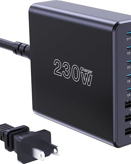 230W USB C Charging Station, Graaci Compact 8 Ports GaN Desktop Charger, PD 100W PPS 45W Super Fast Charger, Laptop Wall Charger Block for MacBook Pro, iPad, iPhone 15/14, Galaxy S24/S23, and More