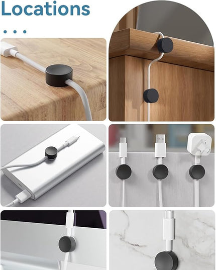 Maveek Magnetic Cord Clips Black, Silicone Cord Organizer Magnet Cable Holder Charging Cable Management Cord Keeper with Adhesive Metal Disc (5 Piece, Large Size)