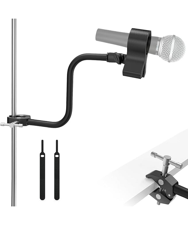 ZealSound Microphone Stand,Gooseneck Arm with Heavy Duty Crab Clamp for Round Pipes & Desktops,Flexible Boom Mount with Mic Clip for Podcast,Compatible with Blue Snowball, Razer, Pyle & More 13 Inch
