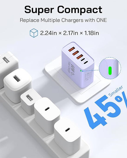 2Pack USB C Fast Charger Block, 60W 5-Port USB C Wall Charger 30W Type C Charging Block, 2USB C+3USB A PPS/PD 3.0 Multiport Charging Cube for iPhone 17 16 15 14 Pro Max,for Galaxy S25 S24 Ultra, i Pad