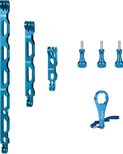 HSU (7 Pcs) All Aluminum Alloy Extension Arm Kit Metal Pole Mount Helmet Stick Extension Arm Mount for GoPro Hero 13/12/11/10/9/8/7/6/5 Black, DJI Osmo Action and More (11.8”/6.5”/3.3”) (Blue)