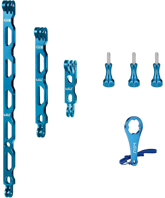 HSU (7 Pcs) All Aluminum Alloy Extension Arm Kit Metal Pole Mount Helmet Stick Extension Arm Mount for GoPro Hero 13/12/11/10/9/8/7/6/5 Black, DJI Osmo Action and More (11.8”/6.5”/3.3”) (Blue)
