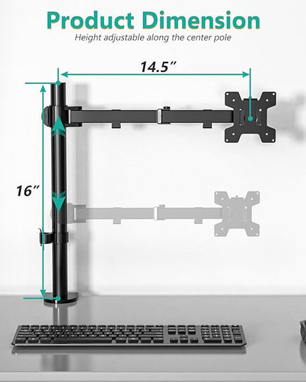 WALI Single Monitor Mount, Single Monitor Arm Desk Mount,Desk Monitors Stand, Holds Screen Up to 32inch, 22lbs, Adjustable Mount with C-CLAMP Designed for Home Office Application(M001), Black