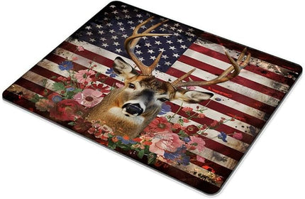 Square Mouse Pad Majestic Deer Wreath and National Flag-2,Gaming Mouse Pads for Desk,Soft Computer Waterproof Non-Slip Mouse Mat