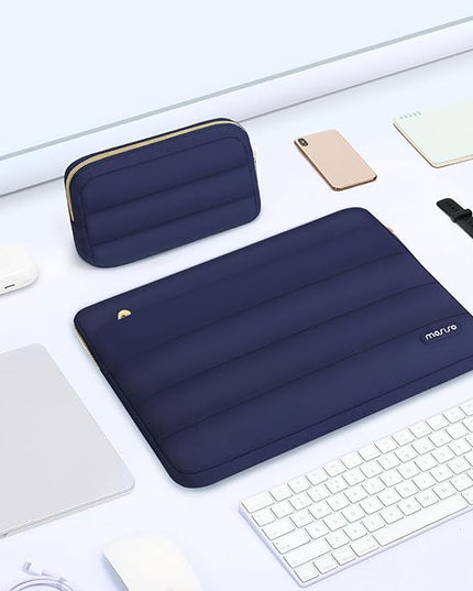 MOSISO 13.3 inch Laptop Case, 13-13.3 inch Puffy Laptop Sleeve Compatible with MacBook Air 13 13.6 M4 M3 M2 M1/Pro 13/Pro 14, HP Dell ASUS Lenovo,Polyester Horizontal Bag with Small Case, Navy Blue