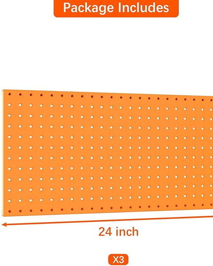 TORACK 3 PCS Metal Pegboard Panels(12x24 inch) for Wall Garage Tools Storage Pegboard for Workbench, Modular Peg Board Tool Organizer Board Kit(Pack of 3, Orange)