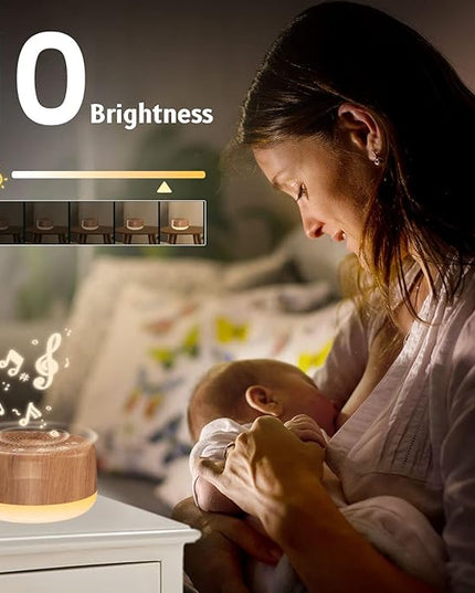 Easysleep Sound White Noise Machine with 25 Soothing Sounds and Night Lights with Memory Function 32 Levels of Volume and 5 Sleep Timer Powered by AC or USB for Sleeping Relaxation (Wood)