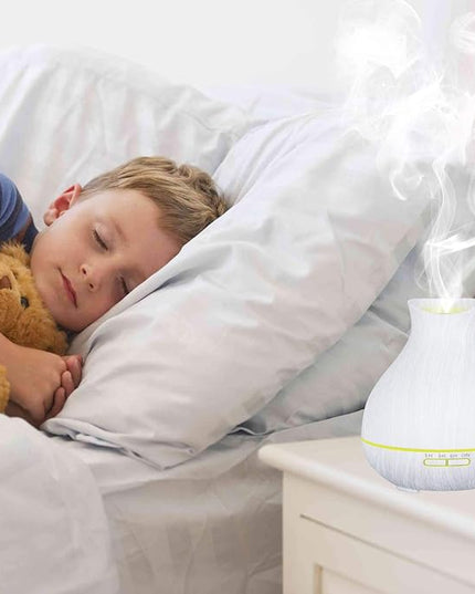 BZseed Aromatherapy Essential Oil Diffuser 550ml 12 Hours White Wood Grain Aroma Diffuser with Timer for Large Room, Home, Baby Bedroom, Waterless Auto Shut-Off, 7 Colors Lights Changing