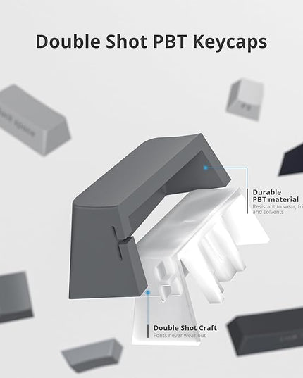 Cherry Profile Side Printed PBT Keycaps, 135 Key Minimalist Double Shot Shine Through Custom Keycap, Gradient Key Cap for Cherry MX Switches Mechanical Keyboard (Grey/Side Print)