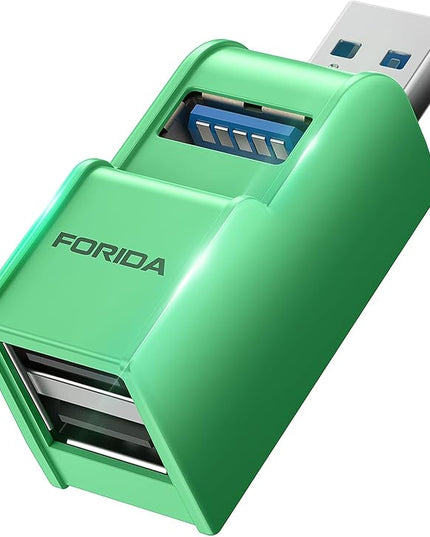 FORIDA 3 Ports USB 3.0 Adapter, USB Hub with 1 USB 3.0 and 2 USB 2.0 Ports, Portable USB Port Splitter for Keyboard, Mobile Hard Disk, U Disk, Camera, Mouse, etc (Green)