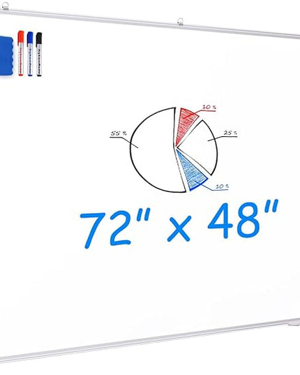 Maxtek White Board Dry Erase 72 x 48, Magnetic Dry Erase Whiteboard for Wall 6' x 4' Wall-Mounted Aluminum Frame Versatile Presentation Marker Board with a Long Pen Tray for Classroom, Office & Home