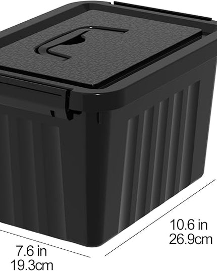 6 Pieces Small Storage Bins with Lid, Plastic Storage Box Organizing Container with Handle for Shelves Desktop Playroom Office (10.6 x 7.6 x 6.3 Inch, Black), F