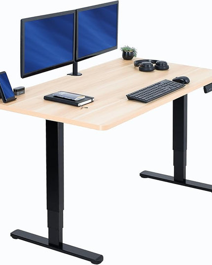 VIVO Electric 55 x 28 in Dual Motor Sit Stand Desk, Memory Height Adjustment, 2B Series, Light Wood Top Black Frame, DESK-KIT-2B55C