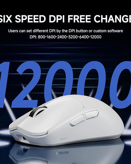 EWEADN X23Pro Wireless Gaming Mouse, PAW3311 Sensor, 49g Lightweight Mouse, 12000 DPI, 2.4G/BT5.0/USB-C Rechargeable Wireless Mouses with 6 Programmable Buttons for Laptop/PC/Mac, White