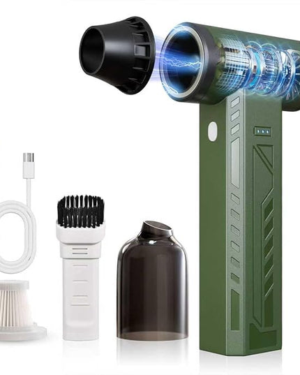 Compressed Air Duster 480000RPM Electric Air Duster Variable Speed 580G 4 Gear Adjustable Rechargeable Cordless Jet Dry Blower Turbo Fan Dryer Cleaning Air Blower Mini Car Vacuum Cleaner Army Green