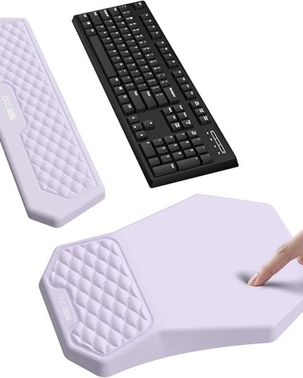 Ergonomic Mouse Pad and Keyboard Wrist Rest Support Set, Massage Design Mousepad for Carpal Tunnel Pain Relief, Memory Foam, Non-Slip PU Base for Computer Desk, Purple