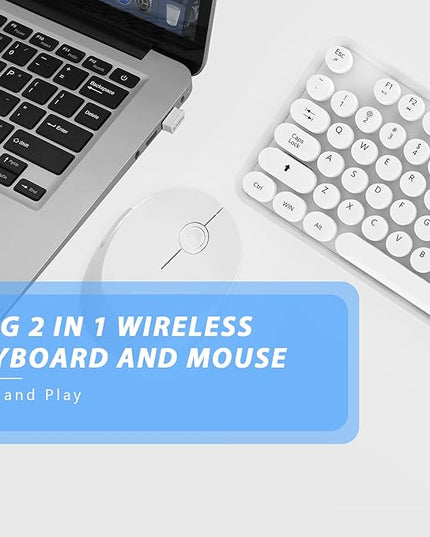 Wireless Keyboard Mouse Combo, 104 Keys Cute Colorful Keyboard with Number Pad & Mouse for Windows, Computer, PC, Notebook, Laptop (White)