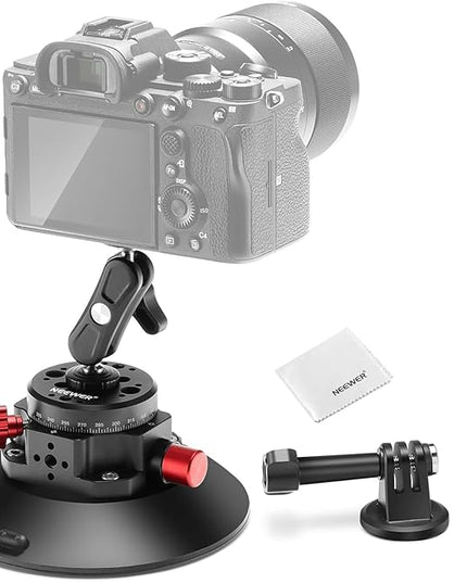 NEEWER 6" Suction Cup Camera Mount Compatible with GoPro, Metal Car Windshield Dash Ball Head Magic Arm with Action Cam Adapter Cleaning Cloth for DSLR Phone Holder, for POV Video Recording, CA013