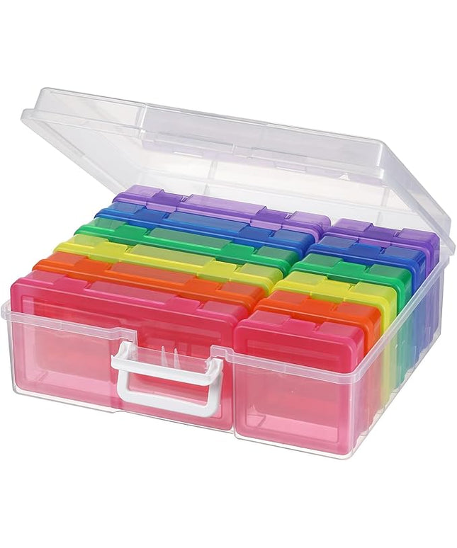 novelinks Stackable Clear Plastic Storage Boxes with Latching Lids – 12 Pack (6 Medium + 6 Small) Art Supply Organizers for Crayons, Pencils, Beads, Jewelry & Crafts (Colorful)