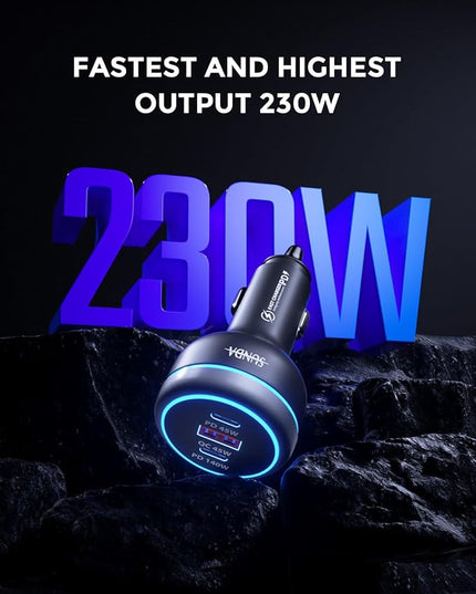 SUNDA 230W USB C Fast Car Charger, 3-Ports Car Charger Adapter, Dual Type C PD140W/PPS63W Compatible with iPhone17/16Pro/Max/iPhone15/Laptop/Galaxy/SamsungS25, USB-A 45W QC3.0 for Android
