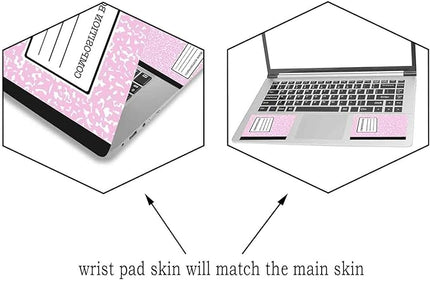Laptop Skin Sticker Decal,12" 13" 13.3" 14" 15" 15.4" 15.6 inch Laptop Vinyl Skin Sticker Cover Art Protector Notebook PC (2 Wrist Pad Skins Included), Decorative Waterproof, Pink Composition Book