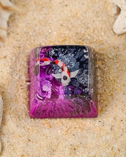Kohaku Koi Artisan Keycap Deep Purple Ocean R1 SA Profile Custom Keycaps 1U ESC Handmade Gaming Resin Key Cap Cherry MX Switch Compatible Mechanical Keyboard Koi Lover Gift
