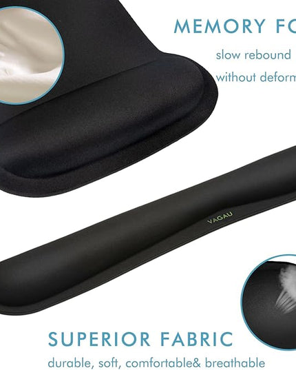 VAGAU Premium Keyboard Wrist Rest and Mouse Pad Wrist Support, Ergonomic Memory Foam Set for Office, Laptop, Mac, Computer and Gaming, Comfortable Typing &Wrist Pain Relief (2 Pack)