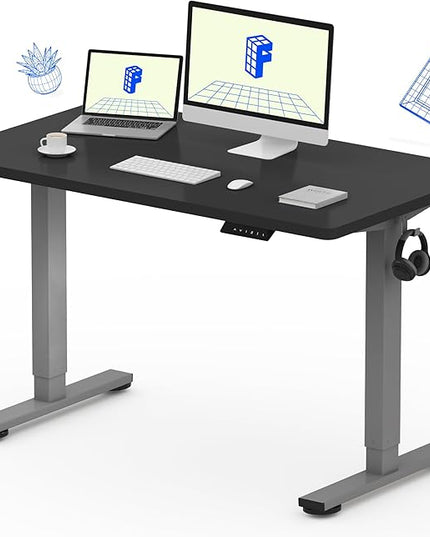 FLEXISPOT EN1 One-Piece Electric Standing Desk 48 x 24 Inches Seamless Seamless Desktop Height Adjustable Desk Stand Up Desks for Home Office (Silver Frame + Black Top, 2 Packages)