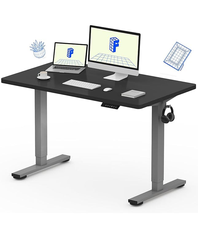 FLEXISPOT EN1 One-Piece Electric Standing Desk 48 x 24 Inches Seamless Seamless Desktop Height Adjustable Desk Stand Up Desks for Home Office (Silver Frame + Black Top, 2 Packages)