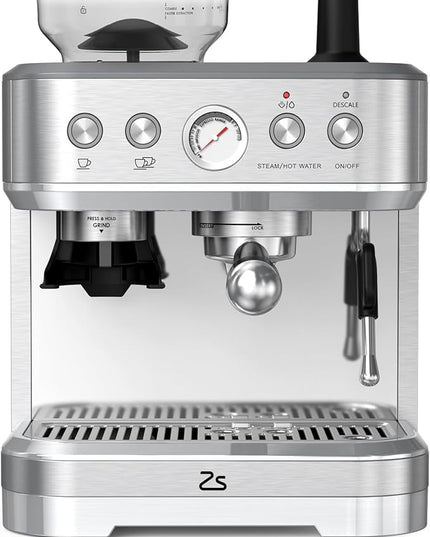 IDEALHOUSE Espresso Machine 3-in-1, Built-in Grinder and Milk Frother, Stainless Steel, 20 Bar Latte and Cappuccino Espresso Coffe Machine w/Automatic Milk Frothe & 95 Oz Water Tank for Office Cafe