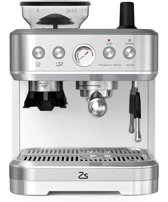 IDEALHOUSE Espresso Machine 3-in-1, Built-in Grinder and Milk Frother, Stainless Steel, 20 Bar Latte and Cappuccino Espresso Coffe Machine w/Automatic Milk Frothe & 95 Oz Water Tank for Office Cafe
