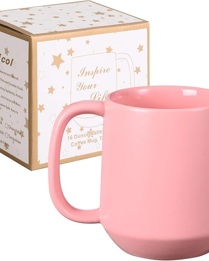 Miicol Ceramic Coffee Mug, 16 oz Large Coffee Cup, Tea Mug with Handle, Flat Bottom Mug for Men, Women, Office, Microwave and Dishwasher Safe, Multi-Color, Pink