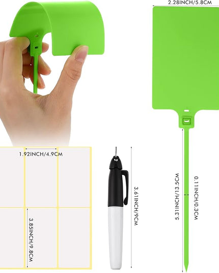 Pajean Waterproof Plastic Tags with Marker Pens and Sticker Labels, Self Locking Bag Writable Tags with Wire Cable Ties for Luggage(Green,50 Pieces)