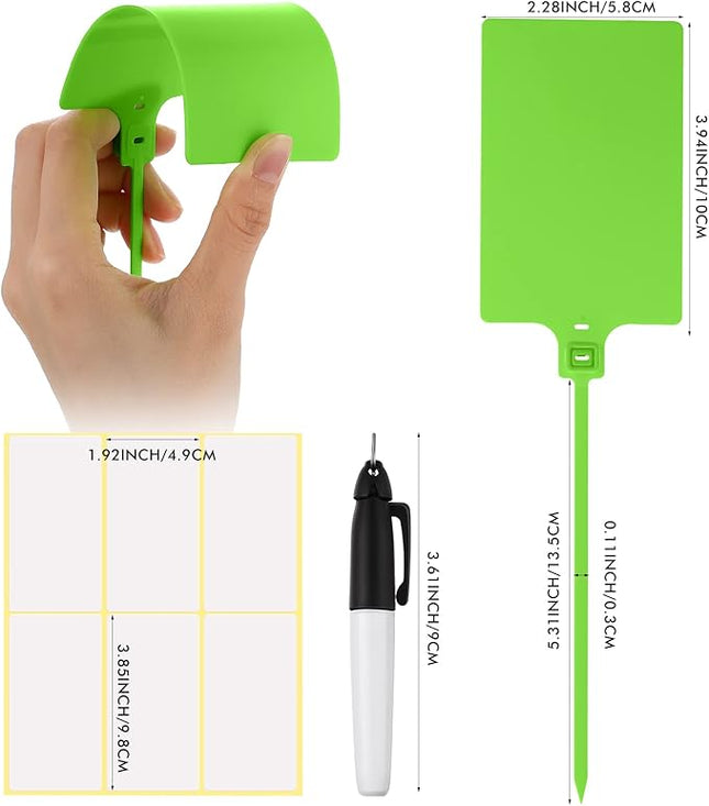 Pajean Waterproof Plastic Tags with Marker Pens and Sticker Labels, Self Locking Bag Writable Tags with Wire Cable Ties for Luggage(Green,50 Pieces)