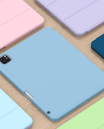 ZryXal iPad Pro 11 Inch Case (M5) 2025/ (M4) 2024 (Model: A2836/A2837/A3006), Trifold Stand Smart Cover with Pencil Holder and Soft TPU Back, Auto Wake/Sleep (New Azure Blue)