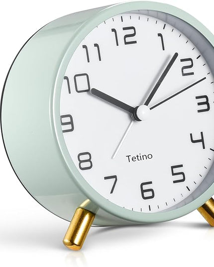 Tetino Analog Alarm Clocks,Retro Metal Desk Silent Non Ticking Small Clock with Night Light,Battery Operated,Simple Design,for Bedrooms, Bedside,Office,Home Décor (Green)