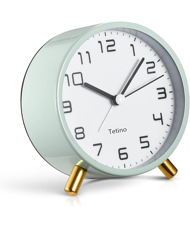 Tetino Analog Alarm Clocks,Retro Metal Desk Silent Non Ticking Small Clock with Night Light,Battery Operated,Simple Design,for Bedrooms, Bedside,Office,Home Décor (Green)