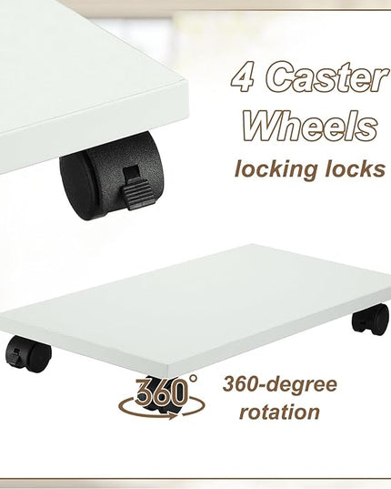 PATIKIL 8x16in PC Stand, Computer Tower Stand Wood CPU PC Holder Under Desk Mobile Cart 4 Caster Wheel for Floor Carpet Tower ATX Case Printer Potted Planter UPS Power Station, White