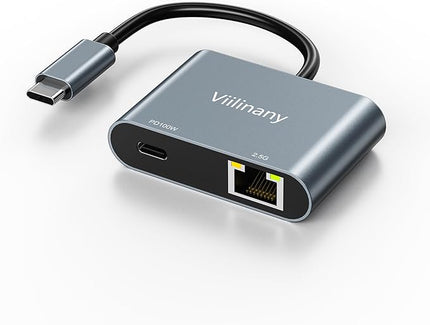 USB C to Ethernet Adapter 2.5Gbps with Power Delivery Charging, Type C to RJ45 Gigabit LAN Network Dongle, Compatible with MacOS, Windows 11/10/8/7, Linux