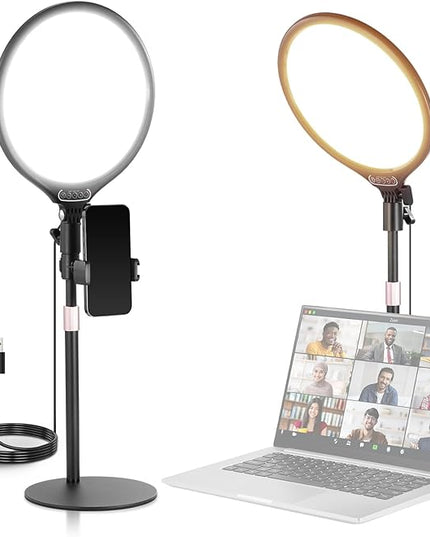 NEEWER Basics 10.5" Desk Ring Light with Stand/Phone Holder/Timer, 3000-6500K Full Screen 15W LED Selfie Panel Lighting for iPhone Recording Streaming Makeup Laptop Webcam Video Conference Zoom, R10