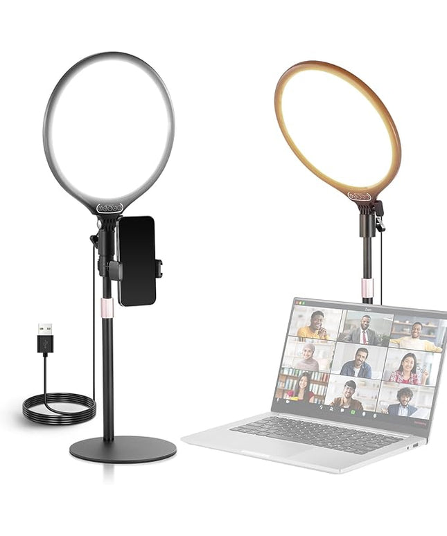 NEEWER Basics 10.5" Desk Ring Light with Stand/Phone Holder/Timer, 3000-6500K Full Screen 15W LED Selfie Panel Lighting for iPhone Recording Streaming Makeup Laptop Webcam Video Conference Zoom, R10