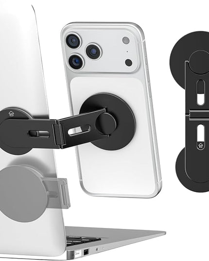CloudValley Magnetic Phone Laptop Holder Mount, Foldable Hidden Portable Stand for iPhone 17/16/15/14/13 & All Phone, Clamp for Monitor Side, Compatible with Laptop, Desktop, Tesla Model 3/ Y, Black