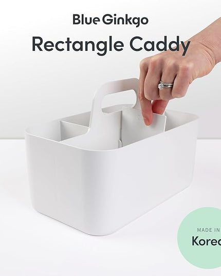 BLUE GINKGO Stackable Organizer Caddy – Korean-Made Portable Tote for Bathroom, Office, Crafts, or School Supplies (Rectangle, White)