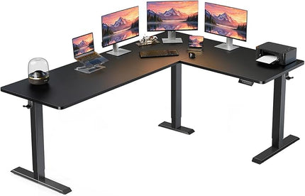 ErGear L Shaped Standing Desk, 75" x 63" Electric Adjustable Height Sit Stand Desk, Ergonomic Large Computer Table, Left & Right Interchangeable Installation, Suitable for Home Office Use, Black