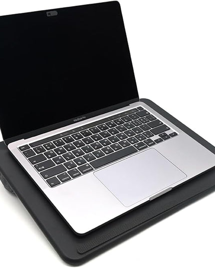 ergomi Lap Desk with Soft Cushion and Wrist Rest – Portable Laptop Desk for Bed, Couch & Home Office, PU Surface Tray with Handle for 15.6 inch Laptop (Medium, Black)