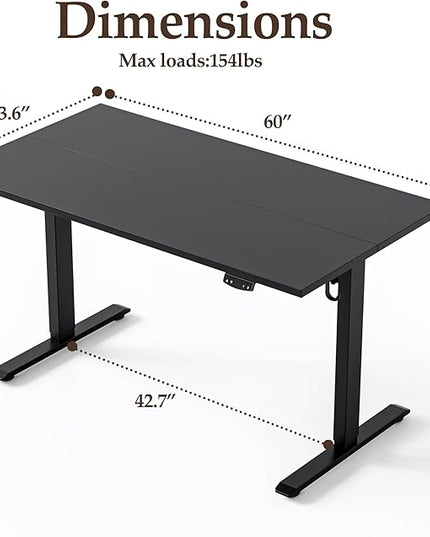 Klicelor 60 Inch Large Electric Standing Desk, Height Adjustable Office Desk, Sit Stand Up Computer Gaming Desk with Memory Preset, Two-Piece Desktop, Black