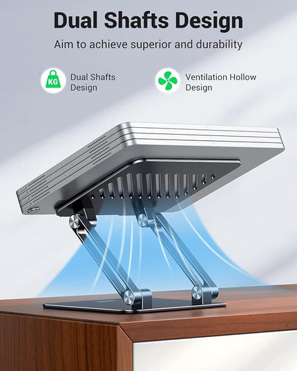 UGREEN Tablet Stand Holder for Desk Dual Rod Support Aluminum Tablet Holder Adjustable Multi-Angle Home Office Accessories Compatible with iPad Pro 13 12 11 10.5 Air Mini 5 4 3 2 Phone E-Reader Black