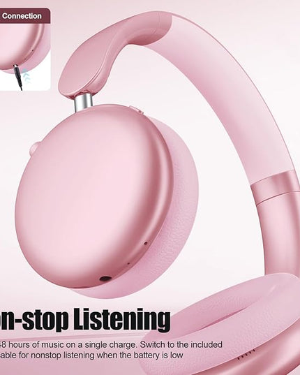 Wentronic Y06 Noise Cancelling Headphones,58H Playtime and 5 EQ Music Modes Wireless Over Ear Bluetooth Headphones with Microphone,Lossless Audio,Multipoint Connection,Foldable,Lightweight,Pink