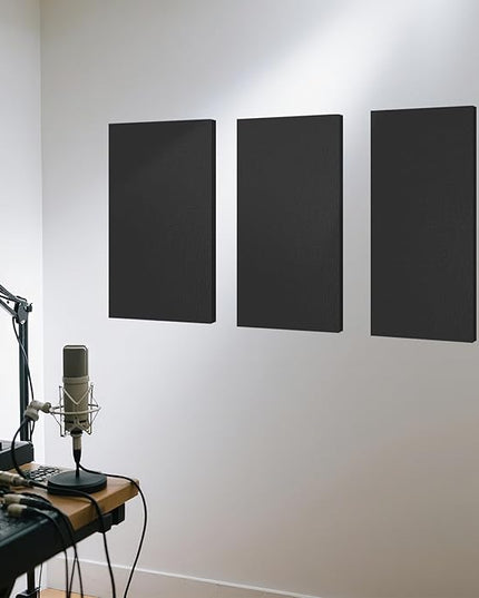 Art3dwallpanels 8 PCS Acoustic Panels, 24''x12'' Fabric Soundproof Wall Panels, Easy-Hook Mounting Sound Absorbing Panels for Studios, Office, Home Theater,Black