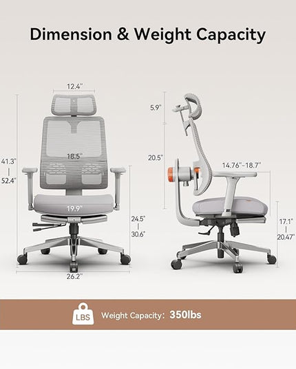 Newtral Best Ergonomic Office Chair with Adaptive Lumbar Support, Laptop Tray, Home Office Desk Chair with 4D Armrest & 5D Headrest, High Back Swivel Desk Computer Chair with Footrest